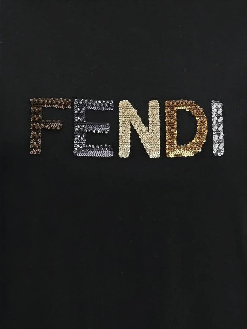 Fendi Black Short-Sleeve T-Shirt With Gradient Sequin Logo