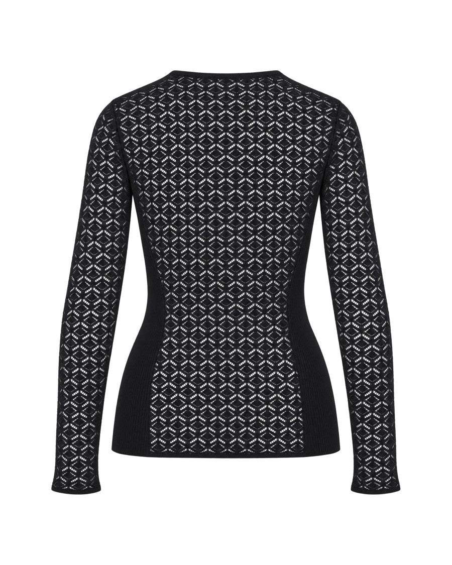 Patrizia Pepe Black Slim Lace-Effect Ribbed Cotton Top