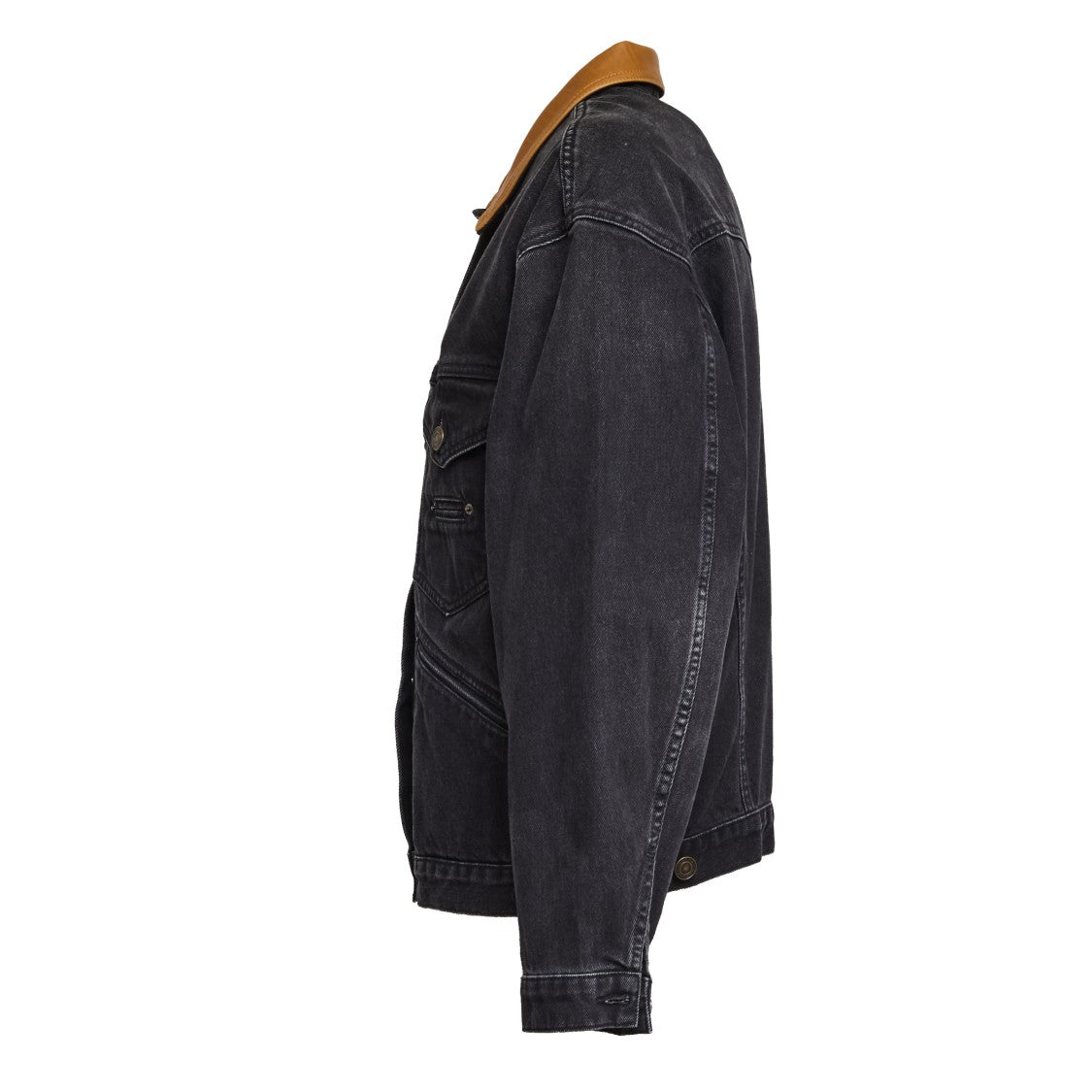 Isabel Marant Oversized Denim Jacket With Contrast Leather Collar