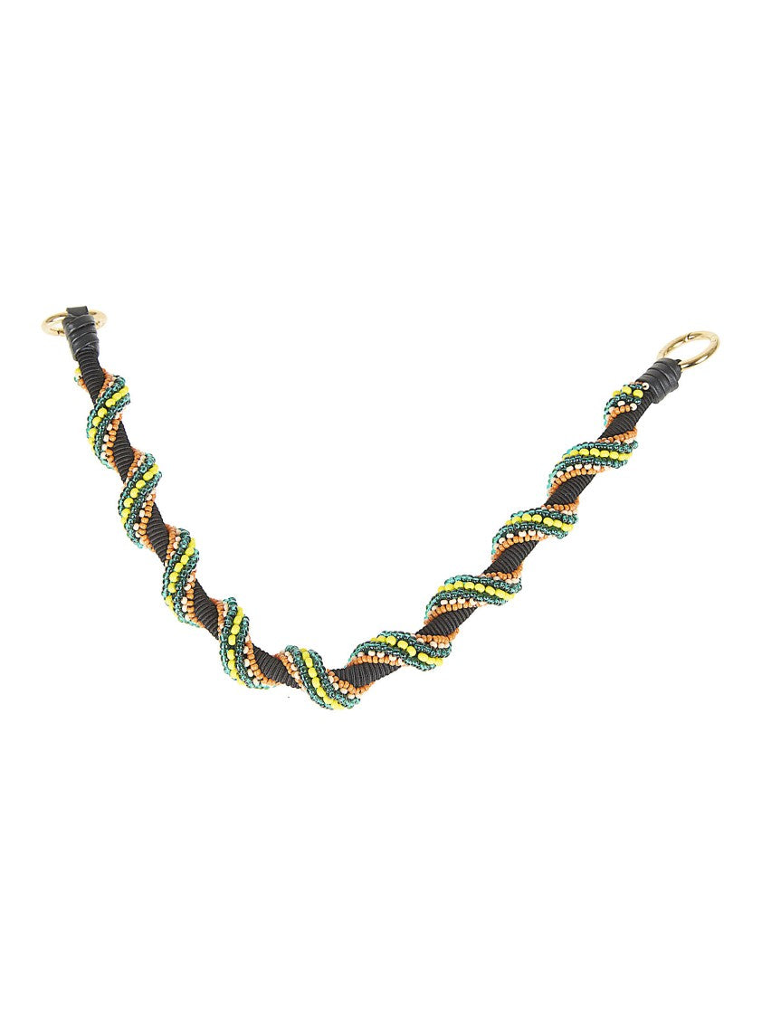 Etro Twisted Black Velvety Bead Bag Handle With Gold Accents