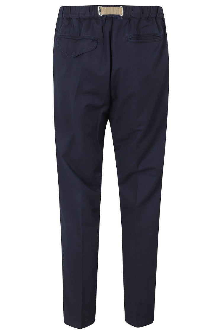 White Sand Blue Elastic Waistband Drawstring Cotton-Blend Straight-Leg Pants