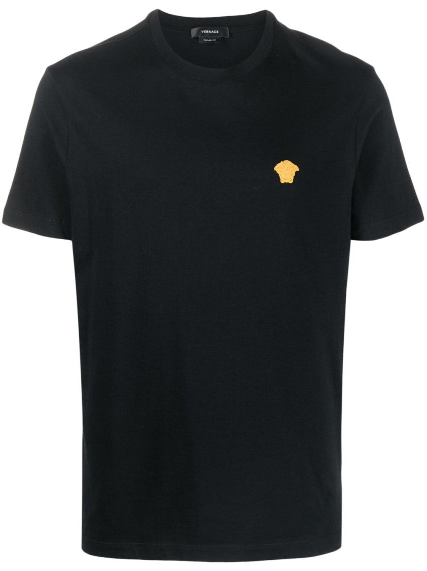 Versace Medusa Embroidered Black Cotton Jersey T-Shirt
