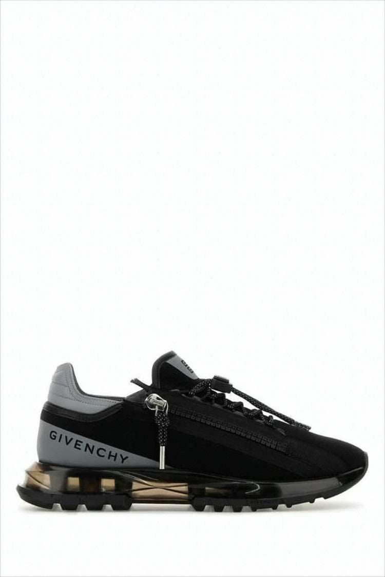 Givenchy Streamlined Black Sneakers With Contrast Grey Heel And Zipper Detail