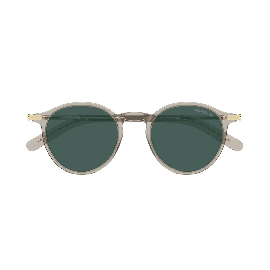 Montblanc Translucent Taupe Round Frame Sunglasses With Gold Accents