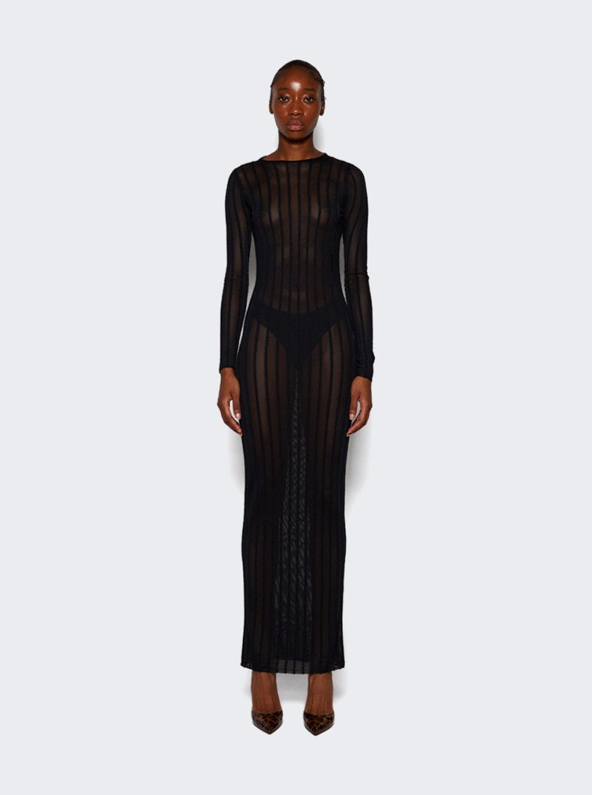 The Attico Long Sheer Knitted Rib Dress Black
