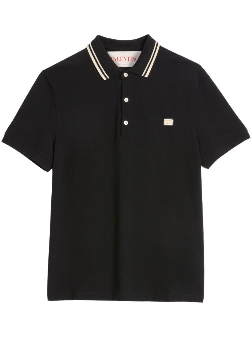 Valentino Black Cotton Polo Shirt With Logo Patch