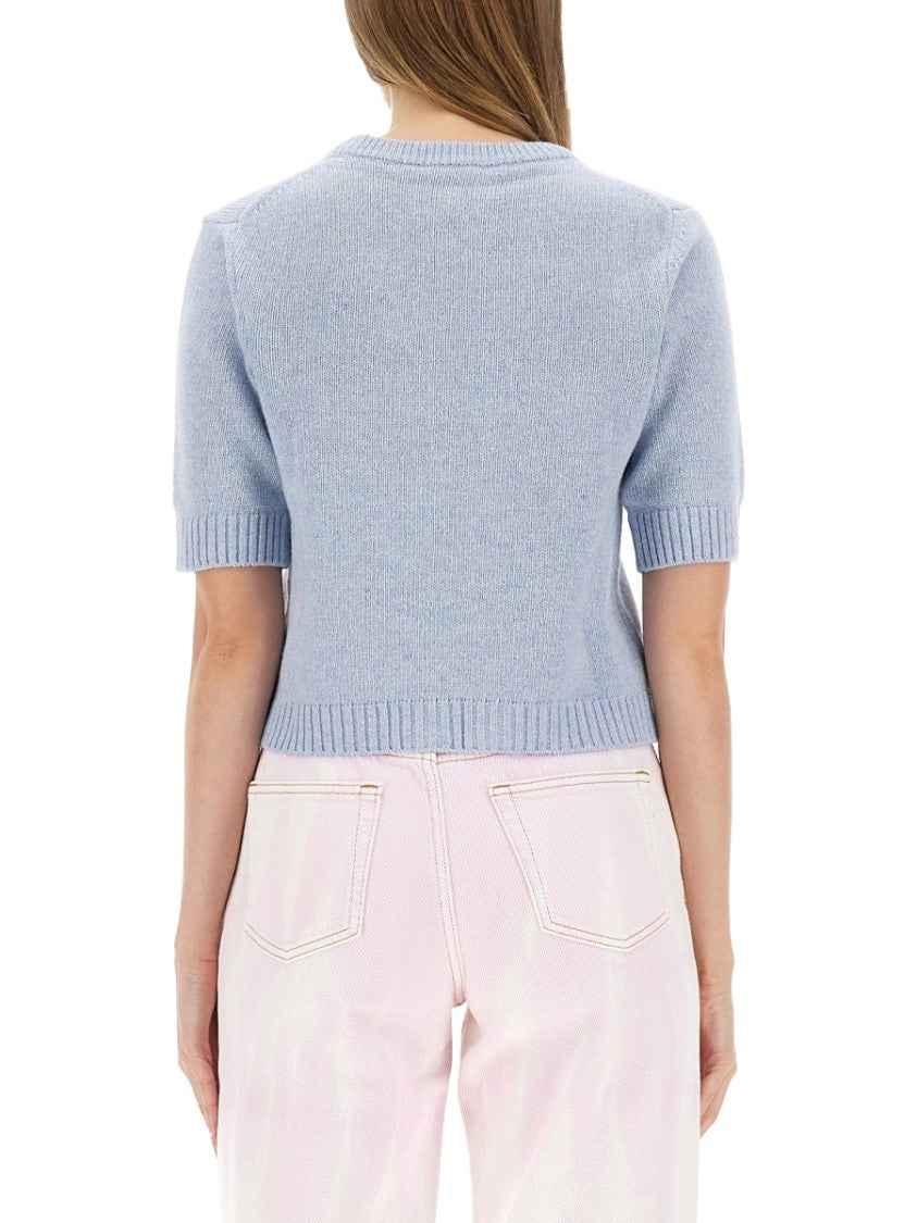 Ganni Cropped Cardigan With Playful Bow Accents