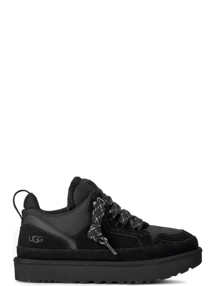 Ugg Lowmel Black Suede-Textile Padded Collar Ankle Boots