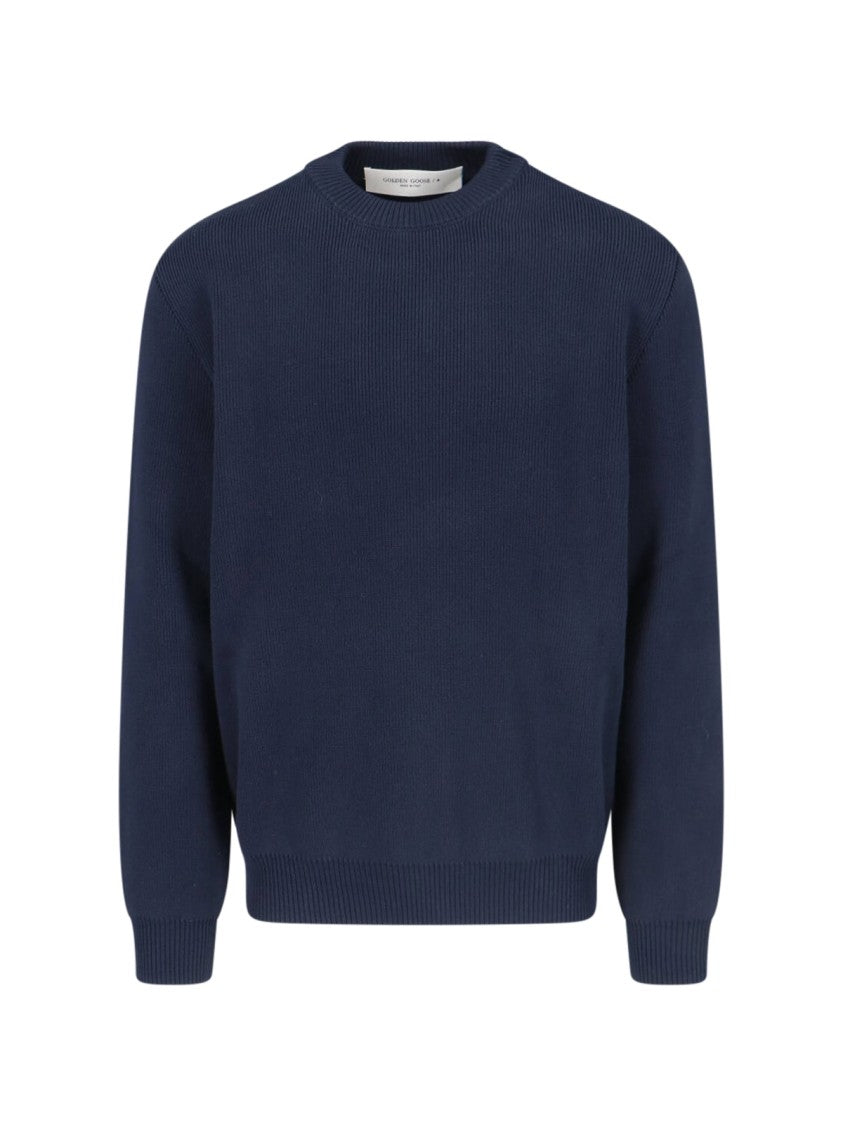 Golden Goose Navy Ribbed Knit Sweater With Logo Patches