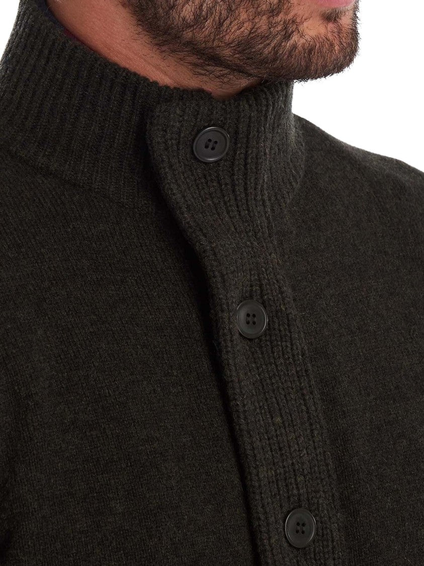 Barbour Dark Knit Zip-Through Sweater With Ribbed Collar And Elbow Patches