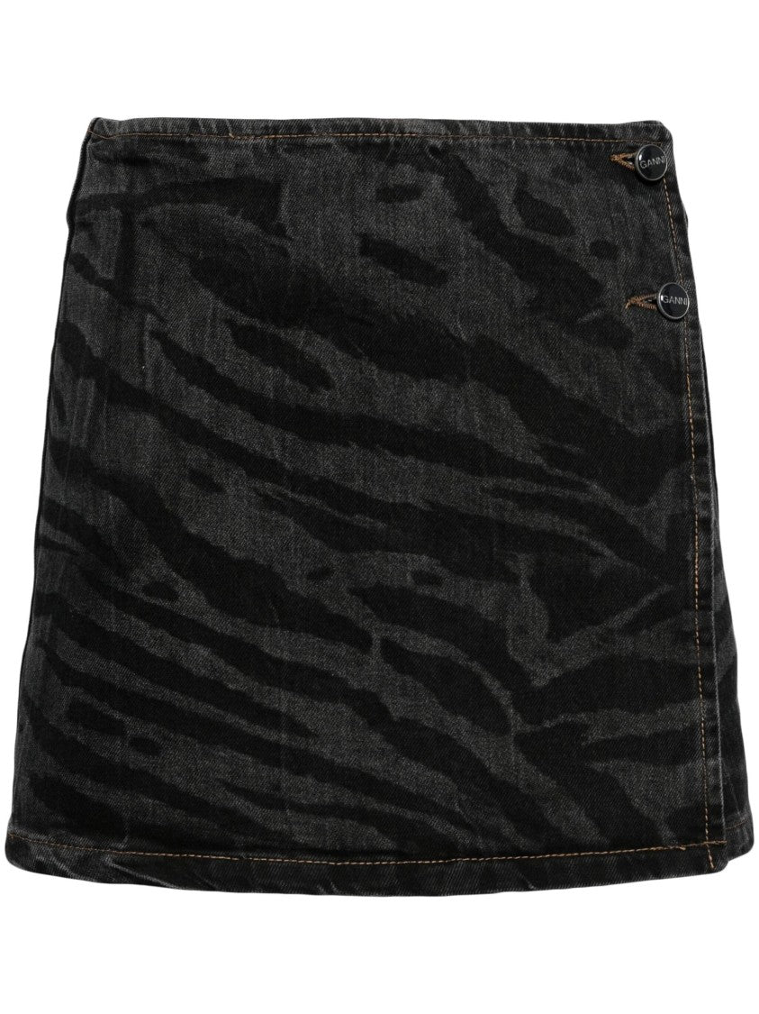 Ganni Lazer Denim Wrap Mini Skirt