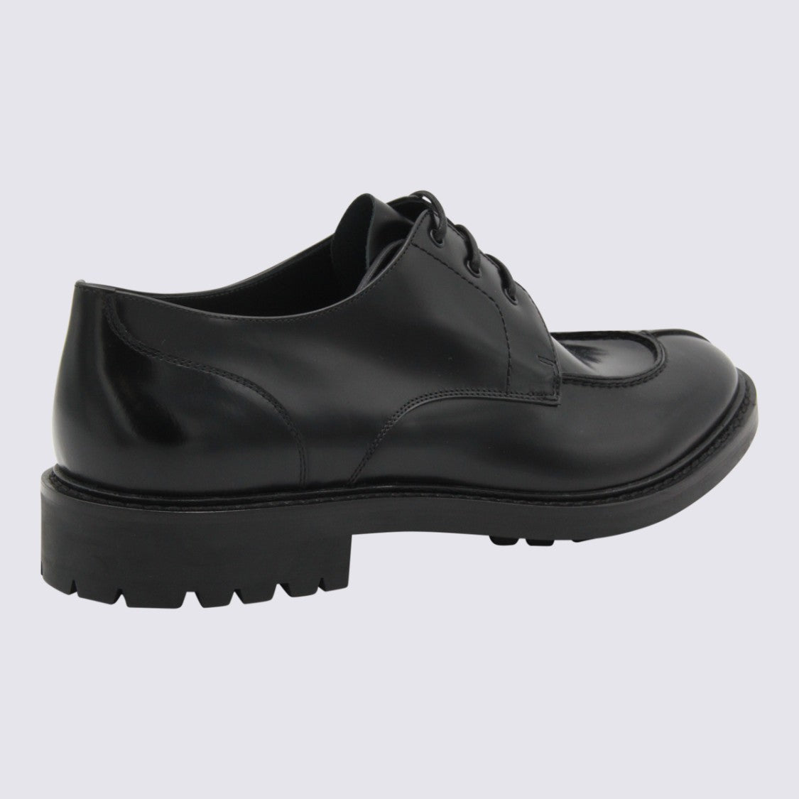 Saint Laurent Polished Black Leather Lace-Up Shoes With Rugged Sole