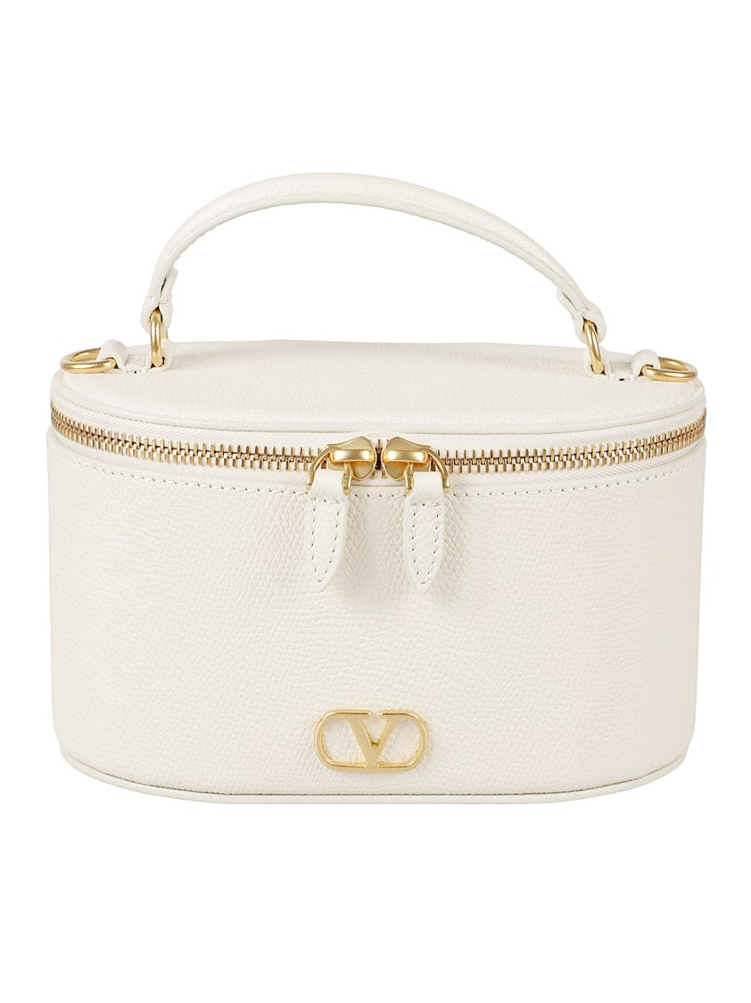 Valentino Garavani Oval-Shape Textured Leather Handbag With Gold Accents