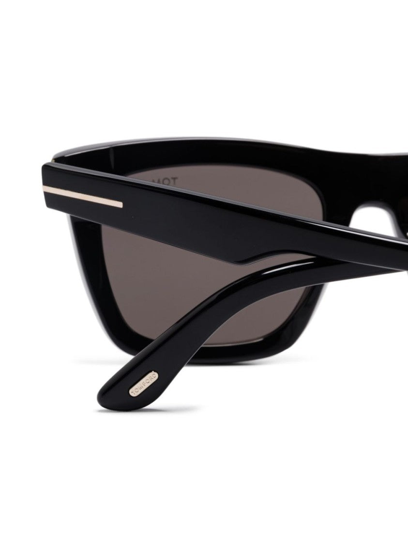 Tom Ford Rectangular Black Sunglasses With Metallic Accents