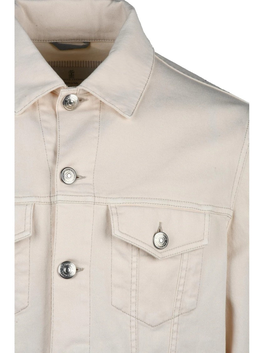 Brunello Cucinelli White Fitted Stretch Denim Jacket
