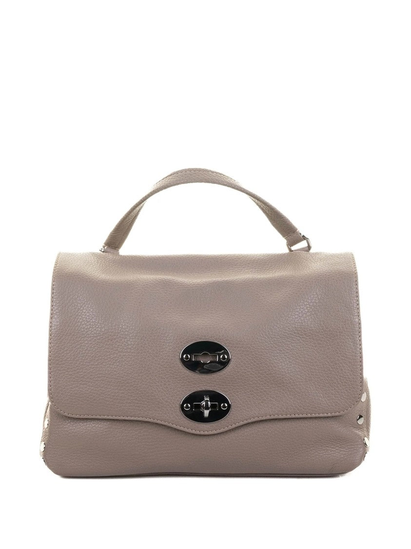 Zanellato Pebbled Leather Handbag With Polished Metal Turn-Lock Closure