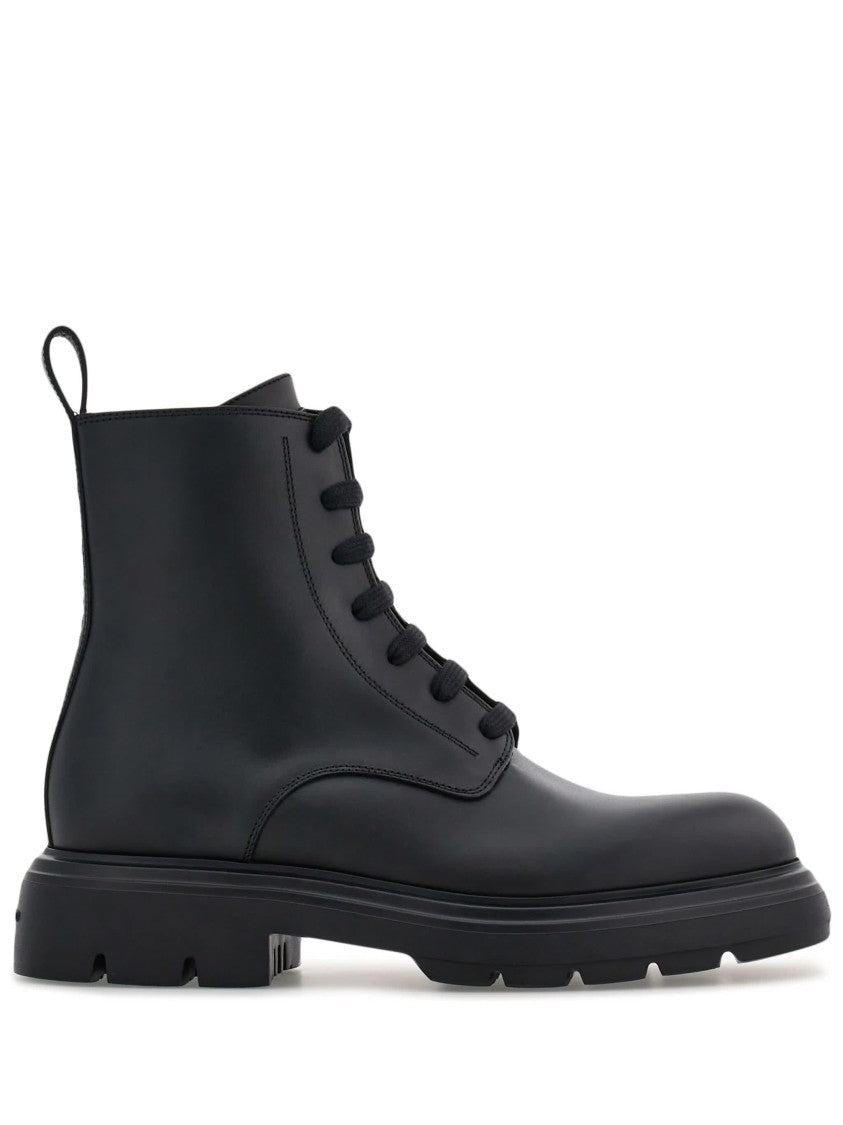 Salvatore Ferragamo Leather Dionne Lace-Up Rugged Ankle Boots