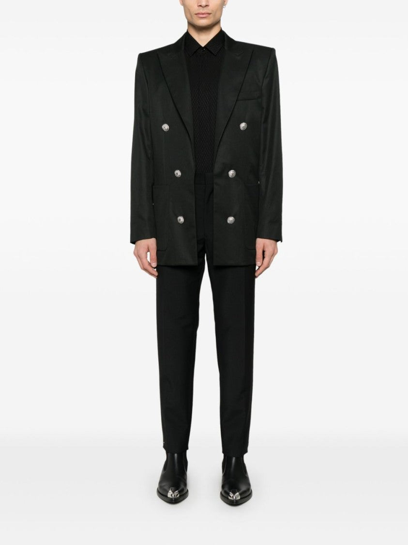 Balmain Structured Black Cotton Blazer With Shoulder Pads