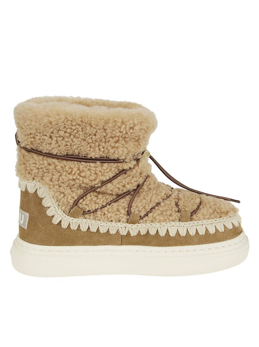 Mou Plush Shearling Ankle Boots With Lace-Up Design