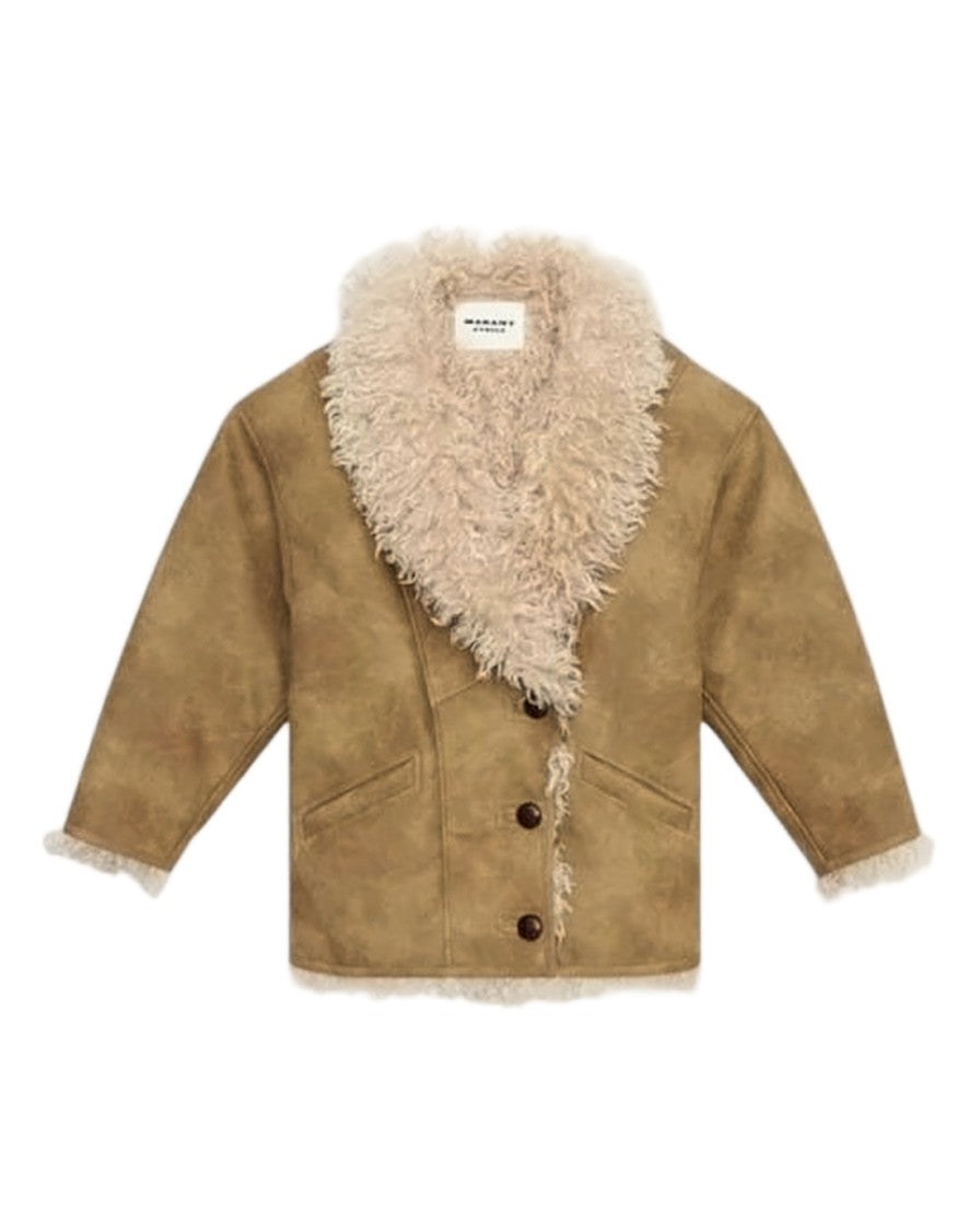 Isabel Marant Boxy Short Coat With Plush Shearling Collar