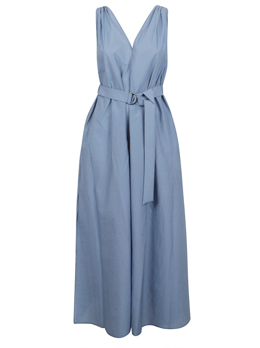 Brunello Cucinelli Midi Dress With V-Neck And Gathered Waist