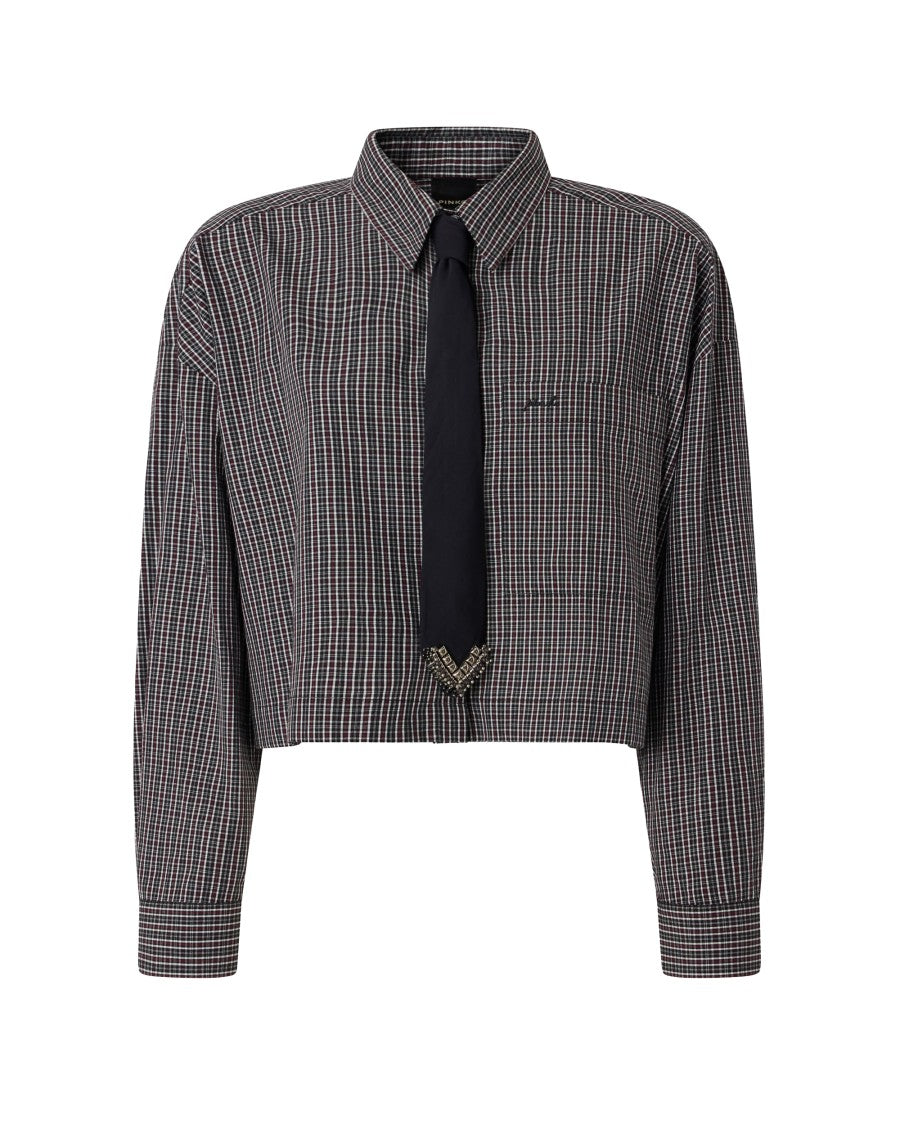 Pinko Cropped Oversized Checkered Shirt With Mother-Of-Pearl Buttons