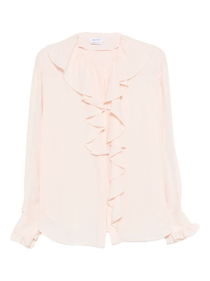 Alexander Mcqueen Soft Silk Blouse With Cascading Ruffles