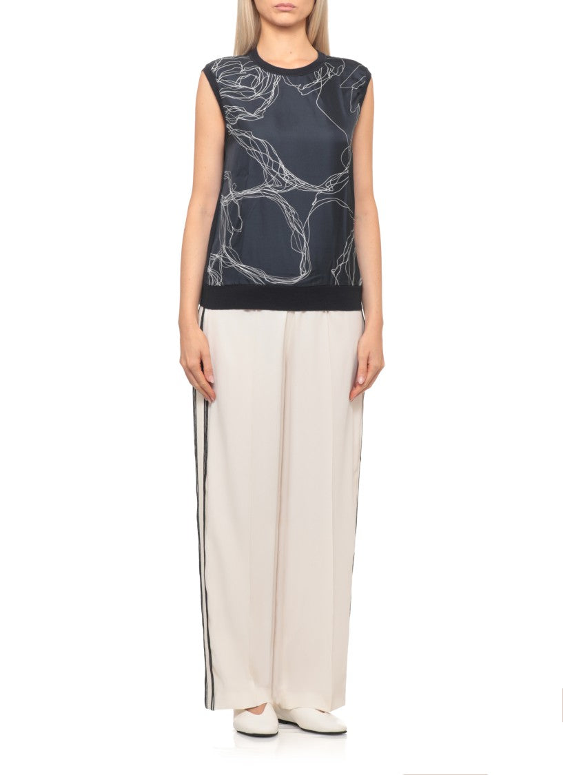 Fabiana Filippi Blue Silk Printed Cotton Sweater