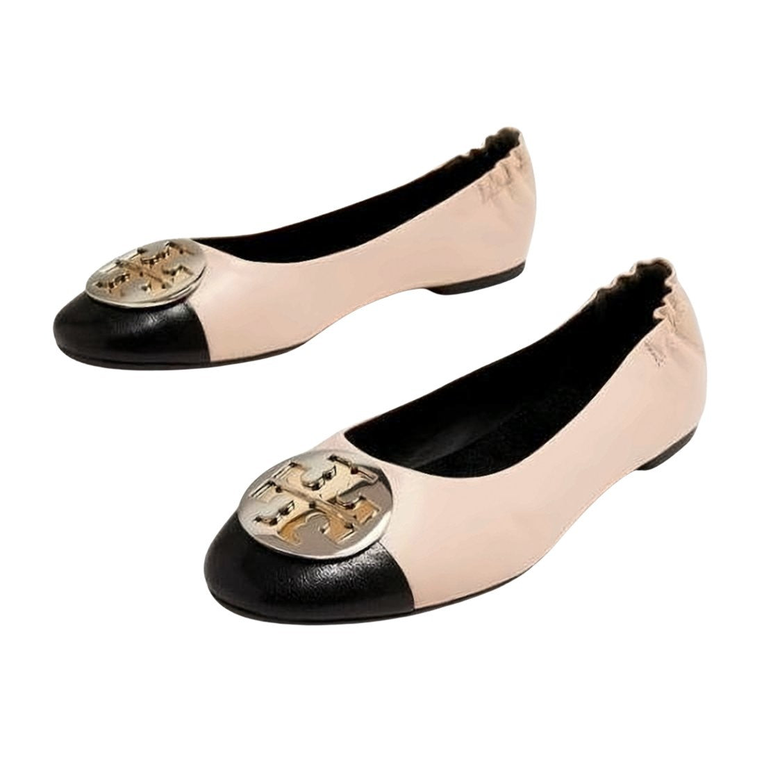 Tory Burch Elegant Goat Leather Flats With Metallic Emblem