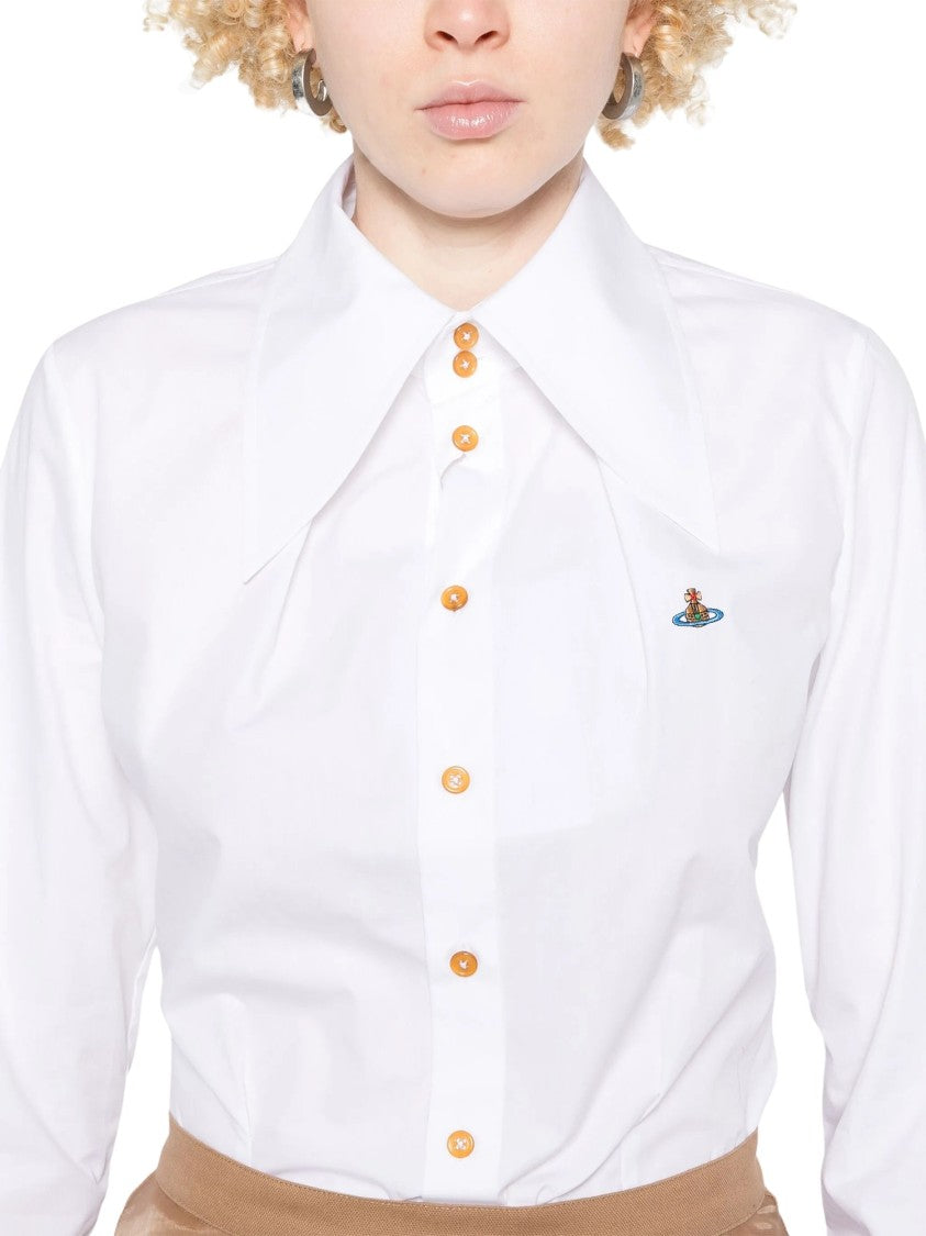 Vivienne Westwood Crisp Tailored White Shirt With Pointed Collar And Embroidered Logo