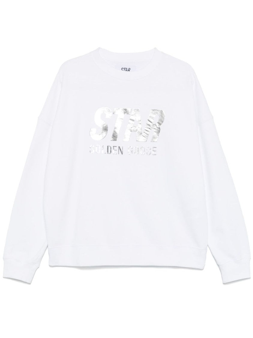 Golden Goose Relaxed-Fit White Sweater With Metallic Logo