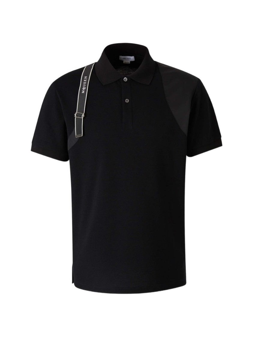 Alexander Mcqueen Short-Sleeve Black Polo Shirt With Panel Details