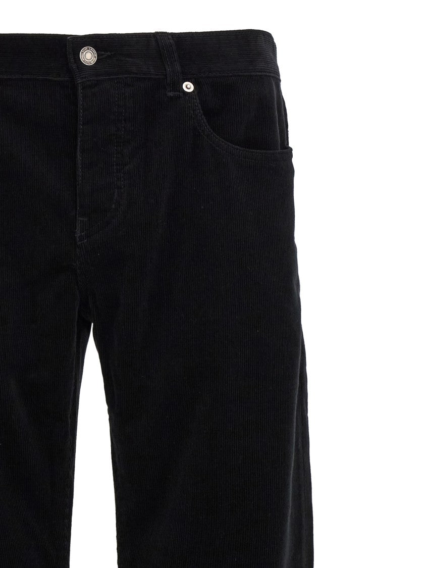 Saint Laurent Slim Fit Black Corduroy Trousers With Classic Five-Pocket Design