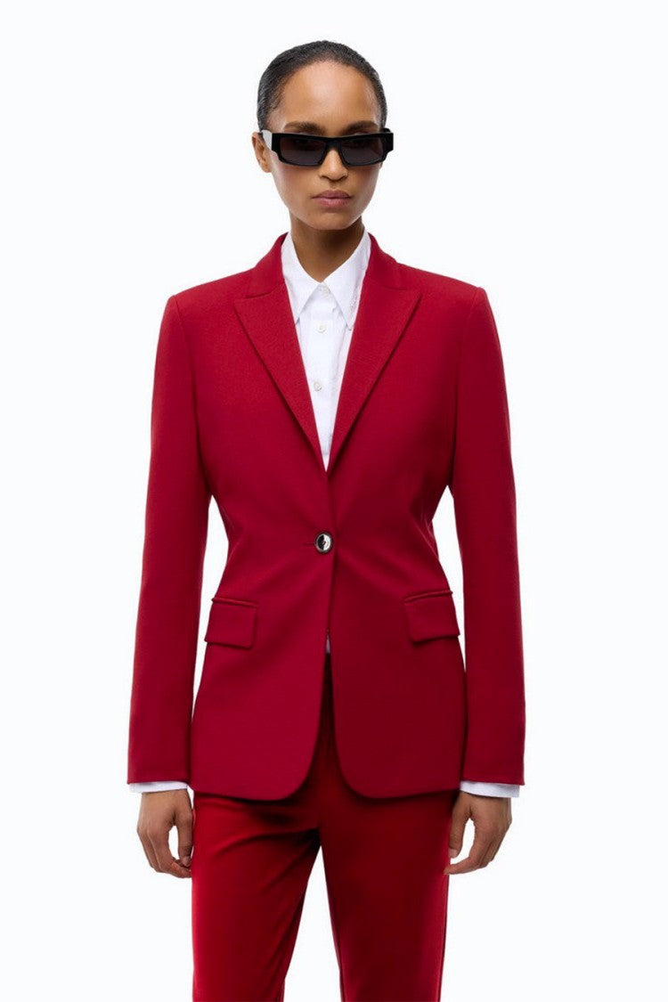 Pinko Red Crystal Button Flap Pocket Viscose-Blend Blazer