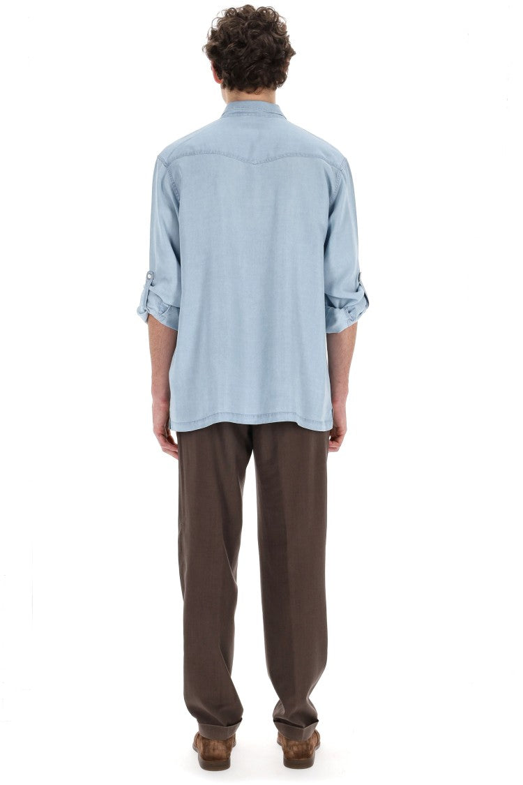 Officine Generale Leto Model Lyocell Bowling Collar Shirt