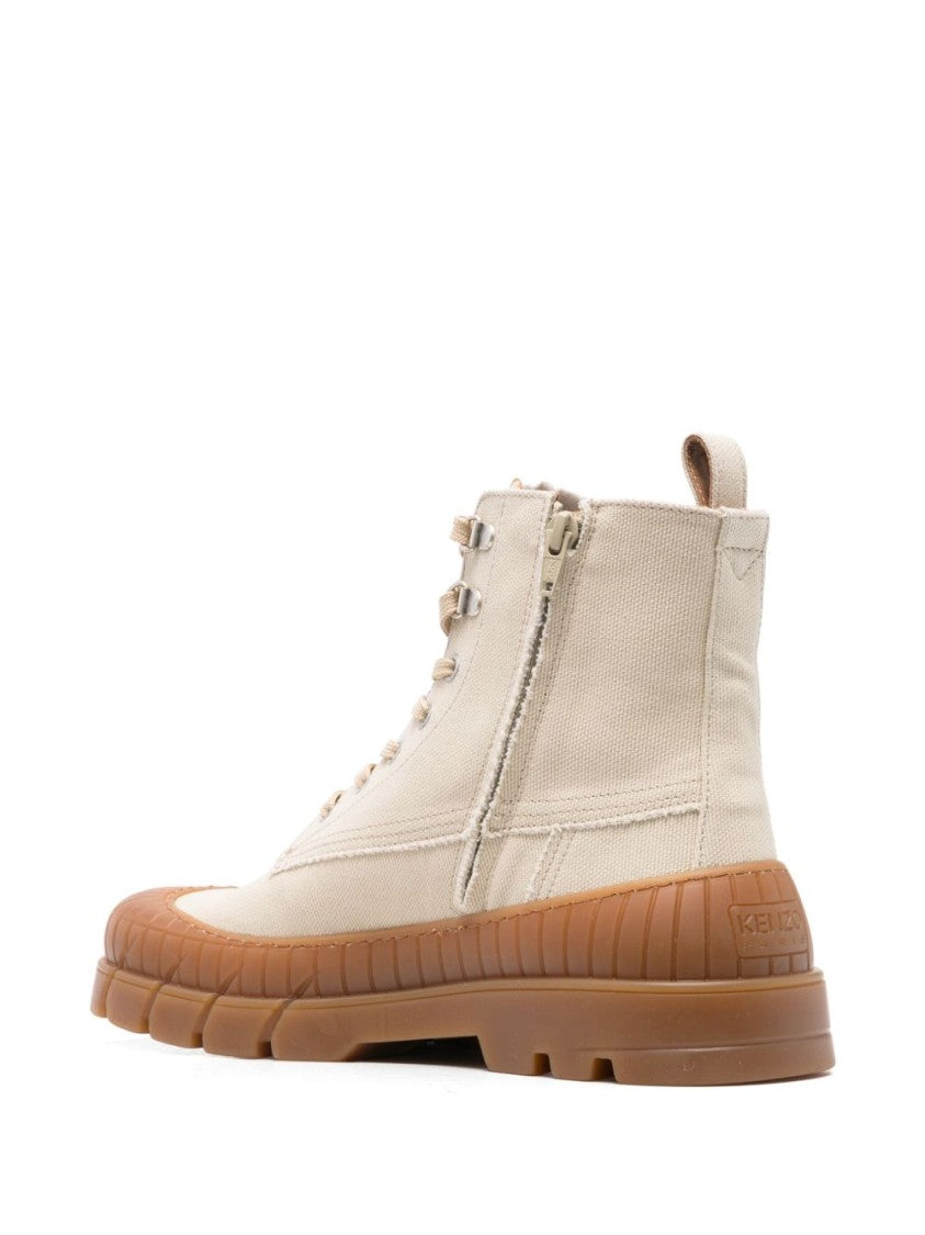 Kenzo Light Beige Lace-Up Rubber Boots