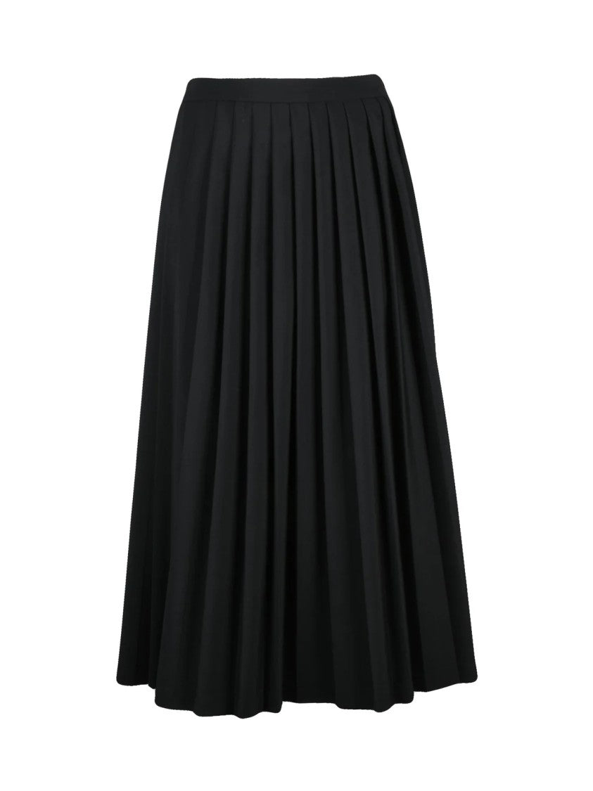 Mm6 By Maison Margiela Black Virgin Wool-Blend Zip Pleated Midi Skirt