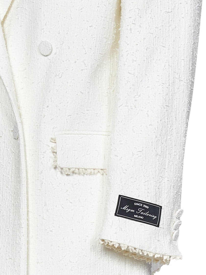 Msgm Textured White Tweed Double-Breasted Blazer
