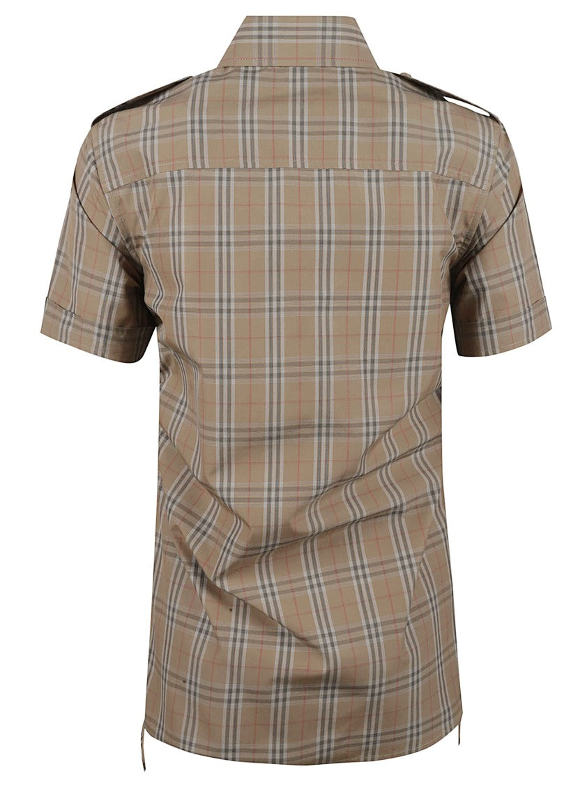Burberry Short-Sleeved Plaid Shirt With Structured Collar