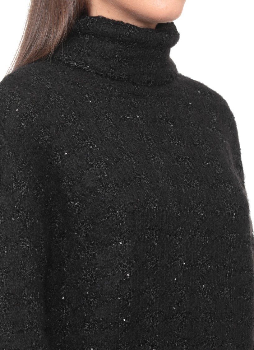 Panicale Black High-Neck Paillette Alpaca-Blend Sweater