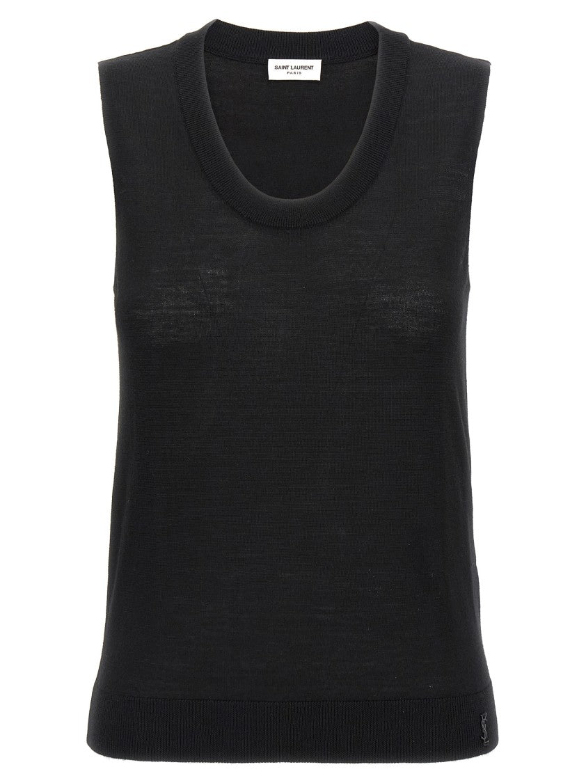 Saint Laurent Fitted Black Wool Vest