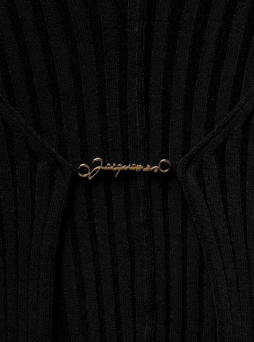 Jacquemus Ribbed Knit Cardigan With Deep V-Neckline And Gold-Tone Clasp