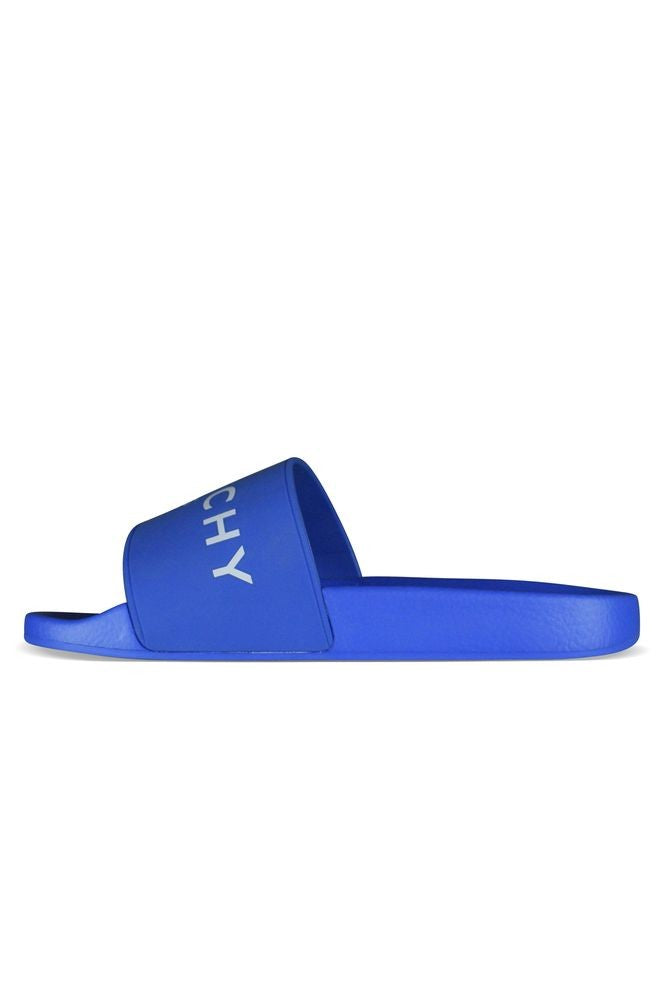 Givenchy Wide Strap Blue Slides With Embossed Logo