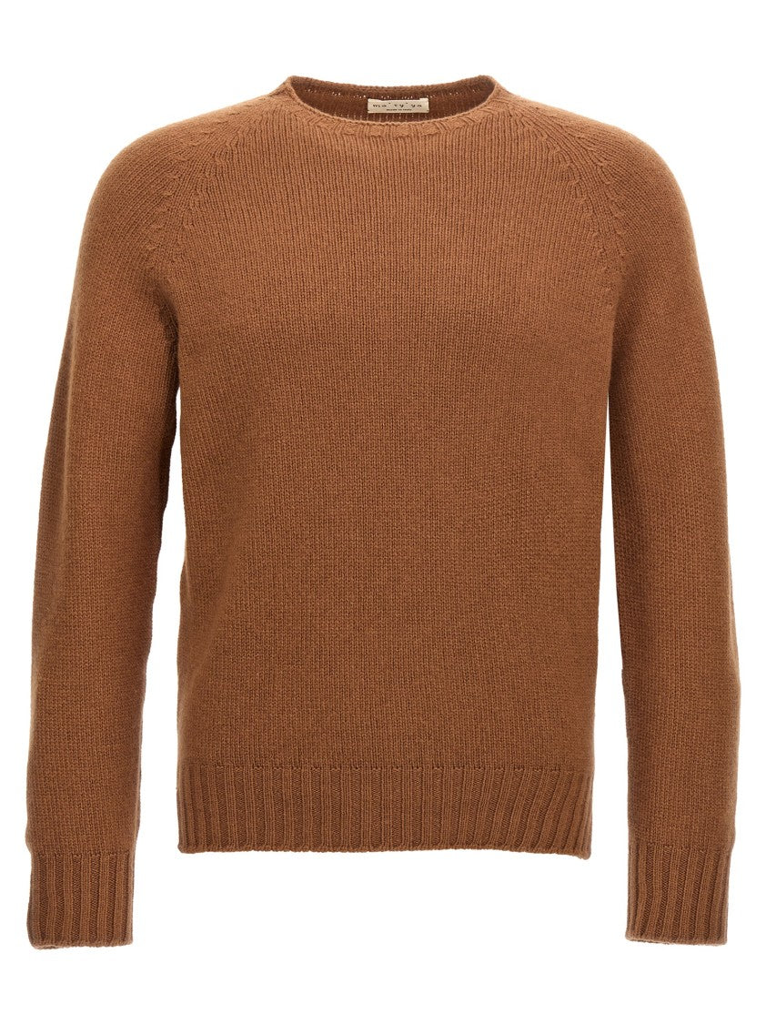 Ma'ry'ya Brown Wool Blend Crew-Neck Sweater With Ribbed Hem