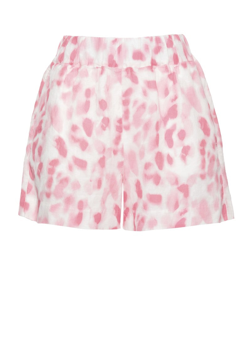 120% Lino White Pink Pattern Linen Shorts
