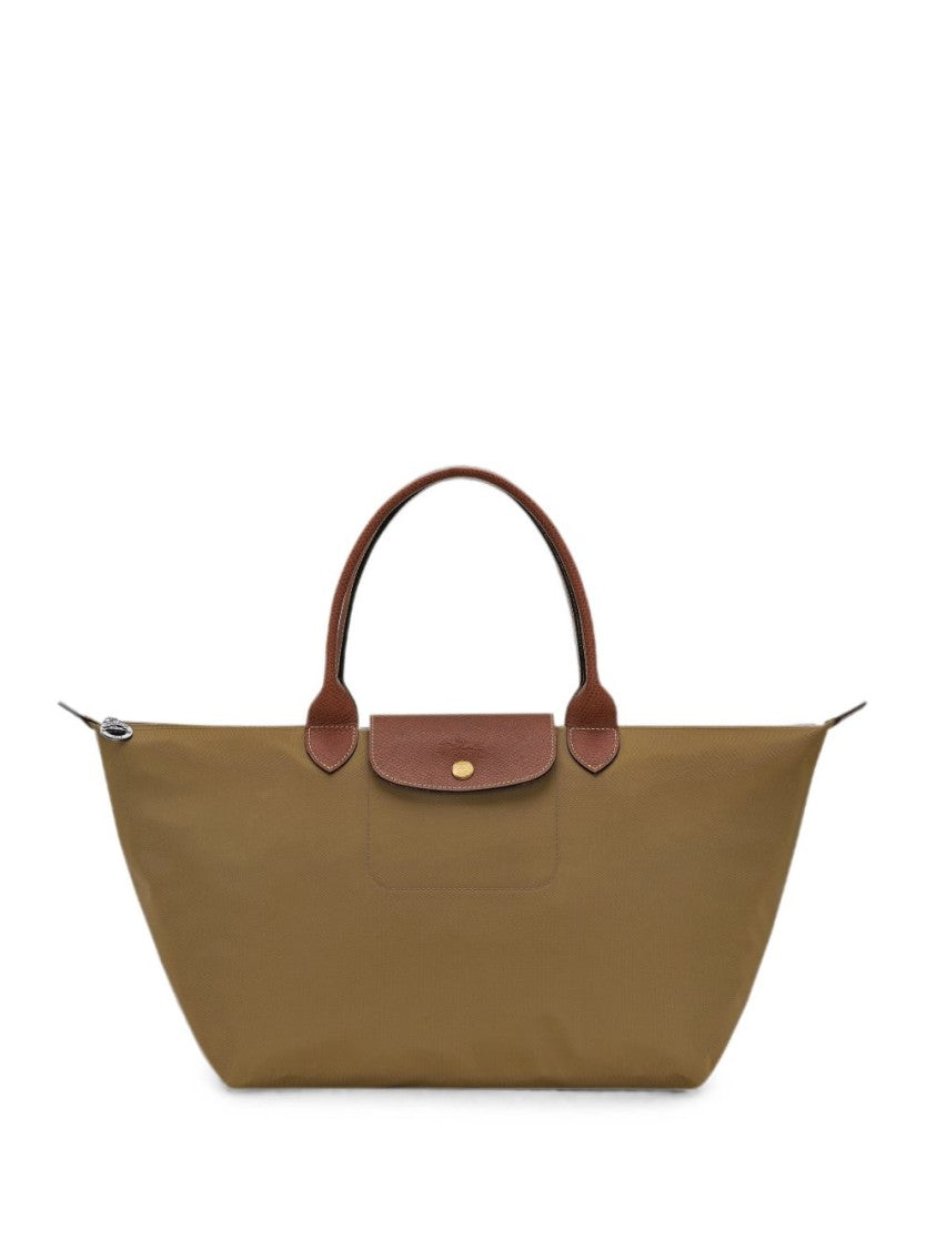 Longchamp Brown Trapezoidal Zip Closure Tote Bag