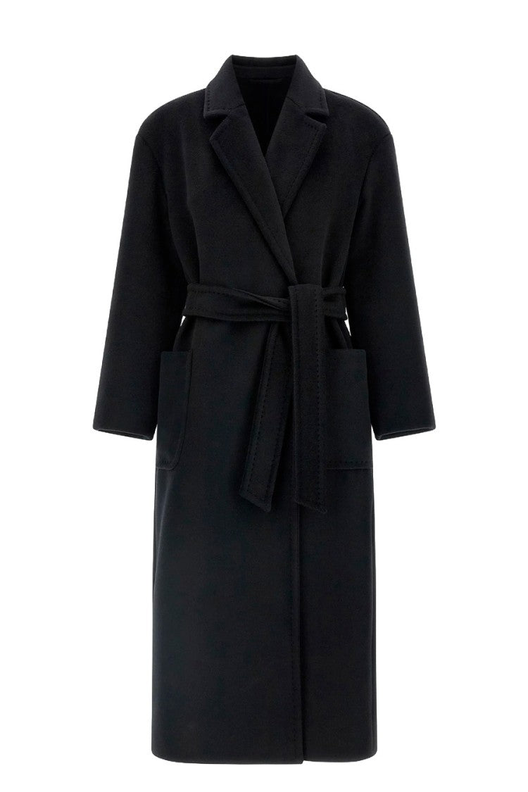 Max Mara Black Mstgiambo Belted Long Virgin Wool Coat
