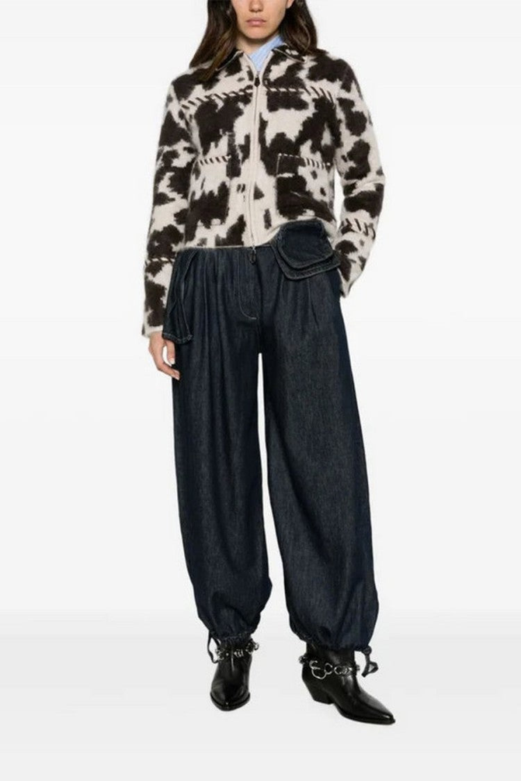 Guest In Residence Cream Grizzly Cowhide-Print Cropped Zip-Front Cashmere Jacket