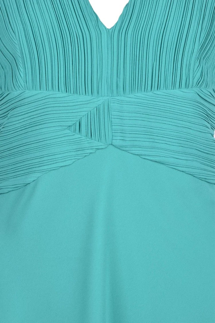 Patrizia Pepe Green Pleated Deep V-Neck Polyester Mini Dress