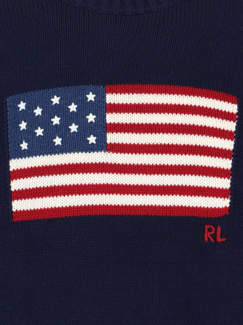 Polo Ralph Lauren Navy Blue Flag Crewneck Cotton Sweater